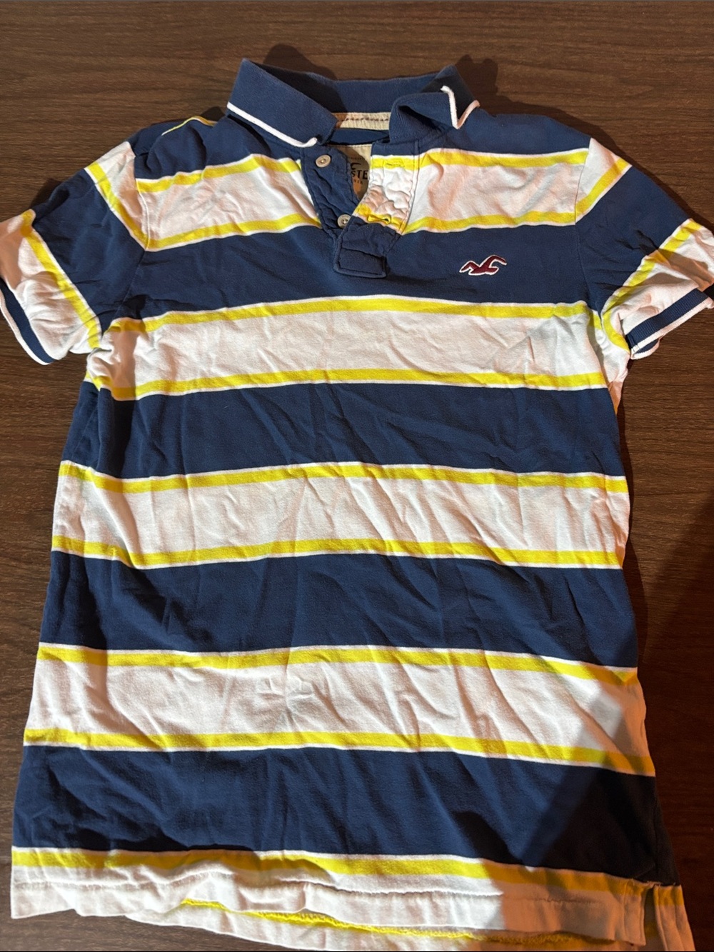 Hollister Navy, White & Yellow Striped Polo